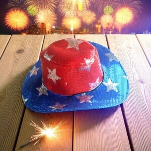 Patriotic Sequin Cowboy Hat - Red and Blue